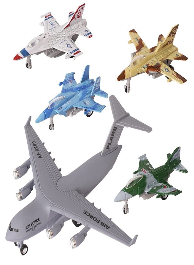 Crelloci 5 Pack Army Airplane Toys Set Military Fighter Jet Die Cast Plane Metal Aircraft Toy, Pull Back Play Vehicle Aircraft Gift for Kids Boys Girls Children 3+ Years Old - Image 1